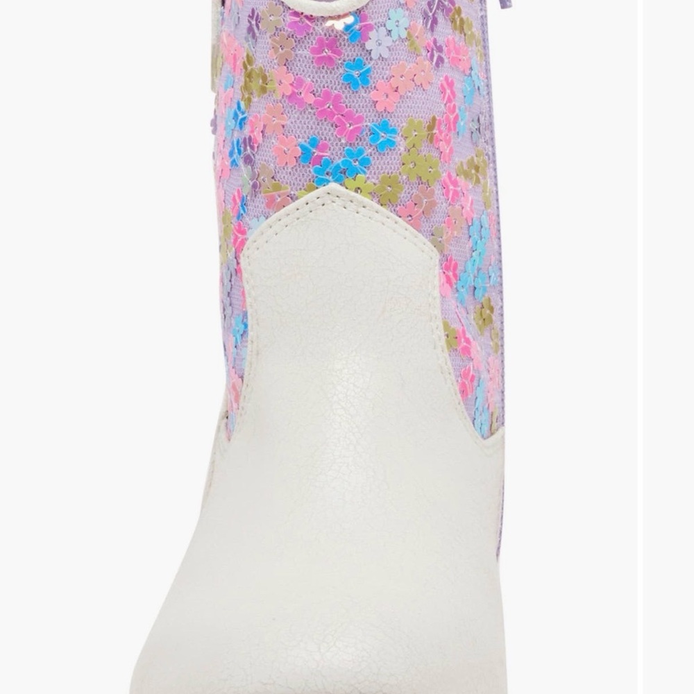 Steve Madden big girls kids White Western Boots Floral Sequin cowgirl sz 5 NEW - Picture 2 of 10